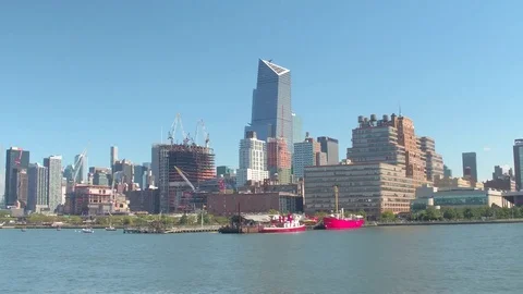 HYPERLAPSE: Hudson River sightseeing cruise, iconic NYC skyline famous landmarks Stock Footage 75054176