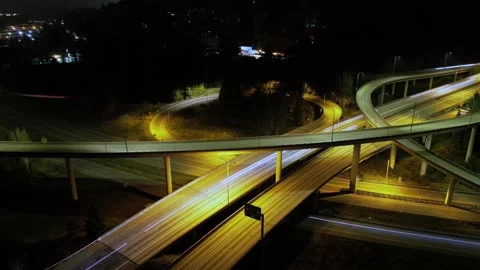 Hyperlapse of interchange between Highway 522 and I 405 night time Stock Footage 262396128