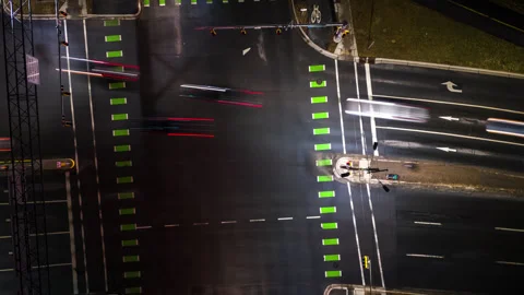 Hyperlapse of an intersection with cars at night Top View Dartmouth, Canada. Stock Footage 261990565
