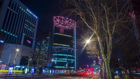 Hyperlapse of Jongno Tower at night, Seoul. South Korea Stock Footage 316423504