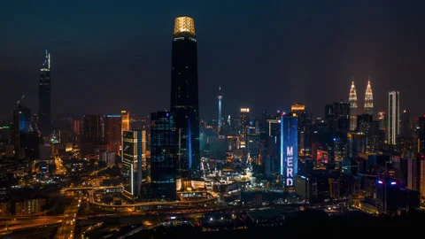 Hyperlapse of Kuala Lumpur during blue hour Stock Footage 160904505