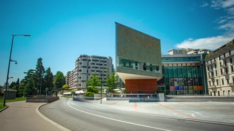 Hyperlapse of LAC Lugano Arte e Cultura, Lugano, Switzerland, Ticino Stock Footage 278006934