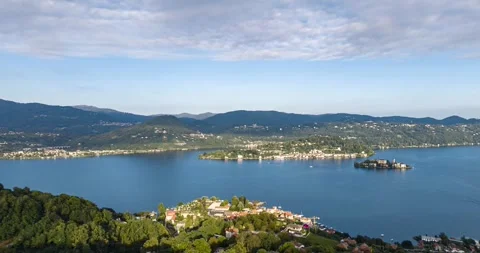 Hyperlapse of Lake Orta and San Giulio Island, Italy. Aerial drone panoramic Stock Footage 336343109