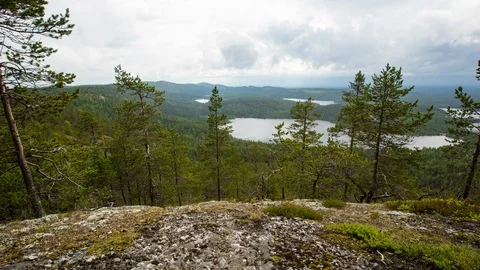 Hyperlapse landscape over forest view in Lapland 4K Stock Footage 112948057