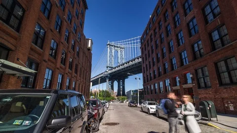Hyperlapse of Manhattan Bridge from Brooklyn, New York City. USA 스톡 동영상 88913060