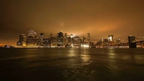 Hyperlapse of Manhattan skyline at night Stock Footage 82984247