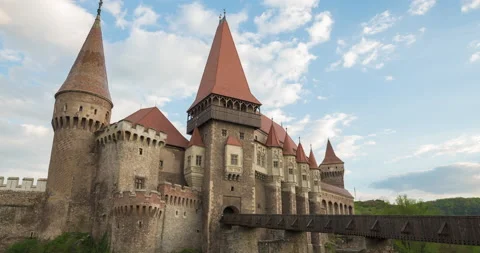 Hyperlapse of medieval Hunyad / Corvin's Castle Hunedoara, Transylvania, Romania Stock Footage 195873371