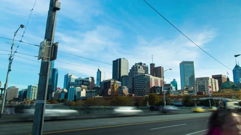Hyperlapse Melbourne St Kilda Road Bridge Flinders Street Train Station Clock Stockbeeldmateriaal 55036328