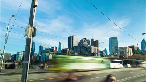 Hyperlapse Melbourne St Kilda Road Bridge Flinders Street Train Station Stockbeeldmateriaal 70855876