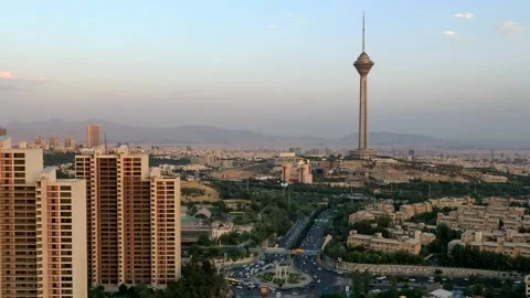 Hyperlapse Milad Tower from Sanat Square in Shahrak-e Gharb, Tehran 2.8.2020 Stock Footage 330126906