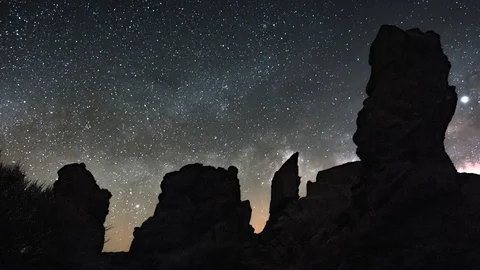 Hyperlapse of Milky Way over Roques de Garcia, Tenerife Stock Footage 115541382