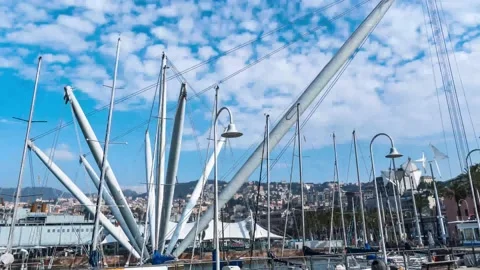 Hyperlapse of the modern structure called "bigo",  in the ancient port of Genoa Video stock 150148721