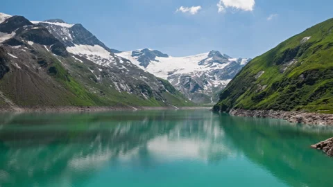 Hyperlapse Mooserboden Stausee lake on Kaprun, Austria Stock Footage 283386872