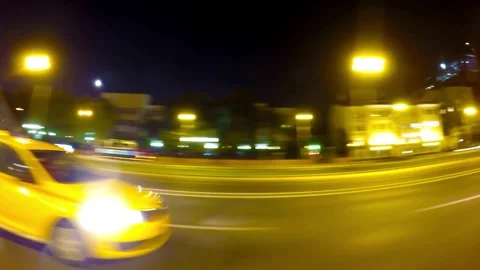 Hyperlapse motion blur of tram moving fast speed through street ast car ride Stock Footage 315161393