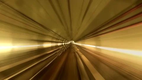 Hyperlapse of motion blurred tube lines in tunnel of automatic train Video stock 259689017