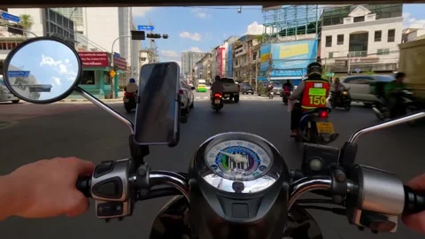 Hyperlapse of motorcycle riding in road traffic in Bangkok, Thailand POV Stock Footage 253381630