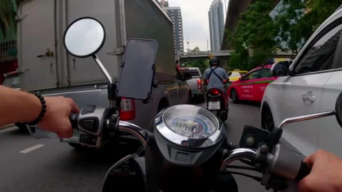 Hyperlapse of motorcycle riding in road traffic in Bangkok POV Stock Footage 259972735