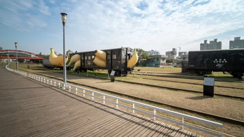 Hyperlapse move back banana train at Hamasen Kaohsiung Stock Footage 298955810