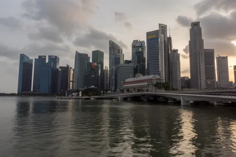 Hyperlapse move left singapore city day to night sunset timelapse Stock Footage 146790847