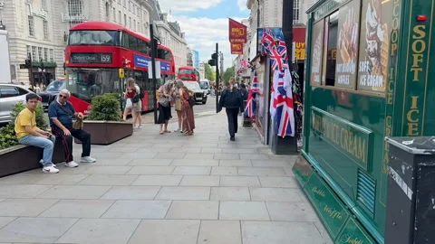 Hyperlapse moves through busy Picadilly Circus street in London Stock Footage 335947455