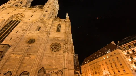 Hyperlapse / Moving timelapse of Stephansdom at night Stock Footage 105638578
