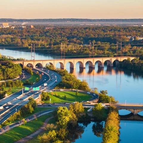 A Hyperlapse of New Brunswick Train tracks over the Raritan River Stock Footage 253337901