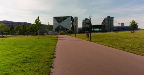 Hyperlapse of new Cube building in central Berlin with main station Stock Footage 135911463