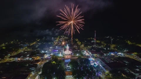 Hyperlapse of New Year's Eve fireworks in Carmona, district of the Stock Footage 275256346