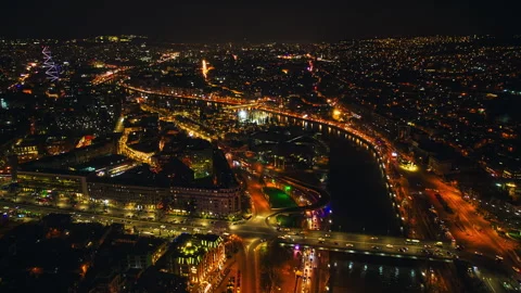 Hyperlapse night city aerial view urban display of lights modern architecture Stock-Footage 266008161