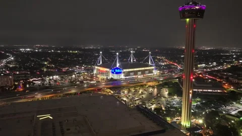 Hyperlapse Night drone video Downtown San Antonio near Alamodome Stock Footage 255693725