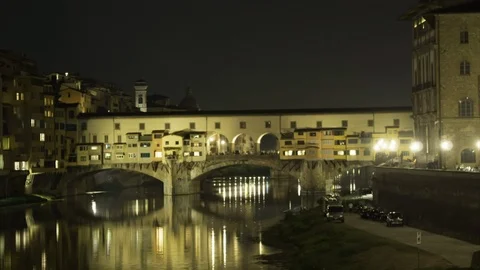Hyperlapse at night of Ponte Vecchio in 4k Stock Footage 96371932