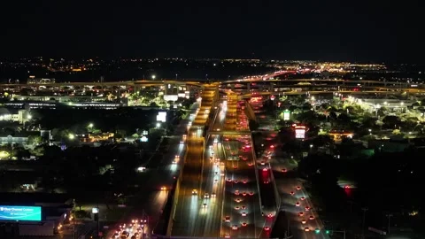 Hyperlapse night time drone flight over Hwy 281 San Antonio, Tx Stock Footage 255736294