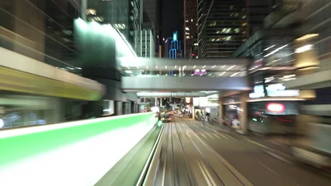 Hyperlapse of night tram view Hong Kong - 4k Vídeos de archivo 279575913