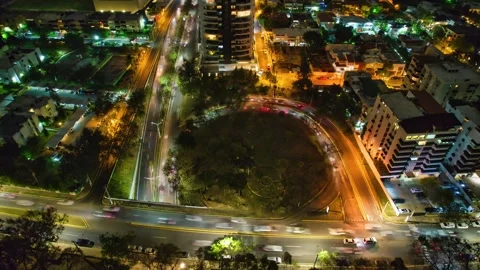 Hyperlapse Night Urban Traffic Hyperlapse at Santo Domingo City Intersection Stock Footage 335205262