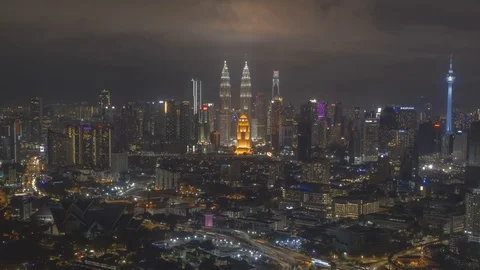 Hyperlapse night view with buildings and landmarks center Kuala Lumpur city Stock Footage 126386569