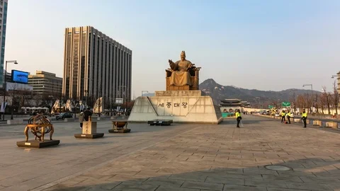 Hyperlapse ofStatuse of Sejong the Great, the King of South Korea Stock Footage 104661997