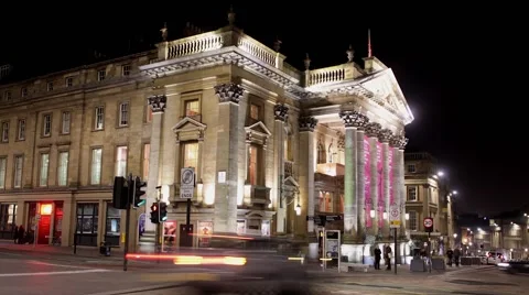 Hyperlapse old building moving time lapse Theatre Royal Newcastle night 스톡 동영상 41234430