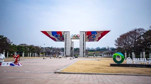 Hyperlapse of the Olympic Park World Peace Gate, Seoul. South Korea Stock Footage 316422817