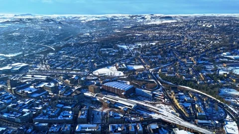 Hyperlapse Orbit - Huddersfield Train Station on a Snowy Day Stock Footage 297631852