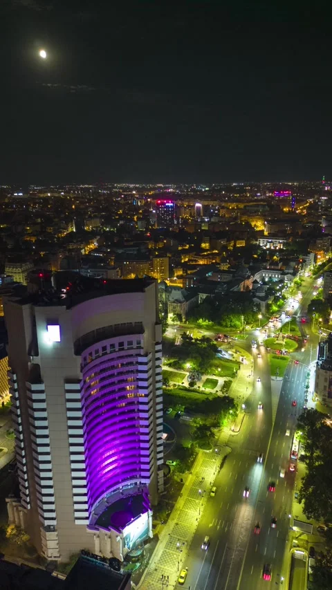 A hyperlapse over Bucharest city center at night. Stock Footage 318902435