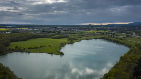 Hyperlapse Over a Heart-Shaped Pond Stock Footage 264381016