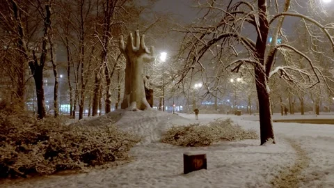 Hyperlapse in a park on a snowy night Stock Footage 149152894