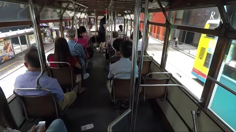Hyperlapse, Passengers inside Double Deck Tram, Wan Chai Street, Hong Kong Stock-Footage 259651015