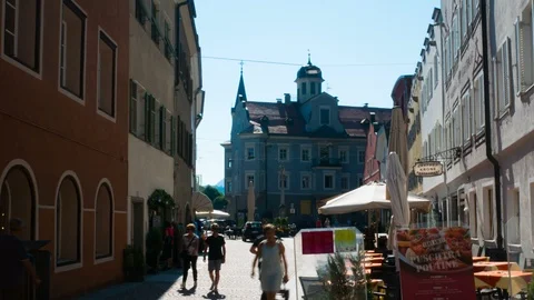 Hyperlapse in the pedestrian area of Brunico, a small Alpine town in South Tyrol Stock Footage 98856342