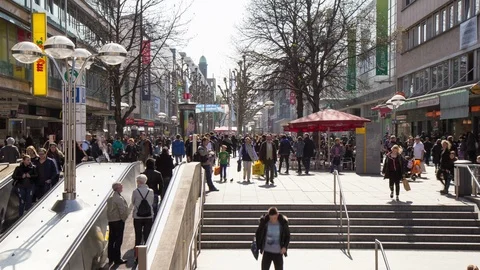 Hyperlapse pedestrian people rushing outside big city Stuttgart Germany shopping Stock Footage