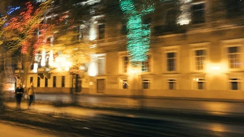 Hyperlapse on pedestrian street. Accelerated flow of people in evening. Tourists Stock Footage 98035414
