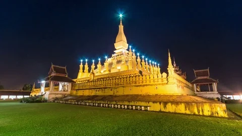 Hyperlapse Pha That Luang Vientiane Grate Stupa Of Vientiane, Laos (N2D) Stock Footage 71327682