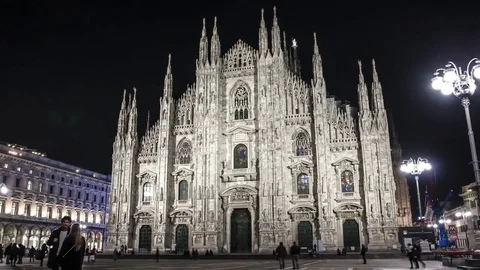 Hyperlapse of Piazza Duomo in Milan by night Stock Footage 72460374