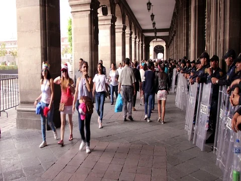 Hyperlapse Portals. People walking through the portals. Stock Footage 77341263
