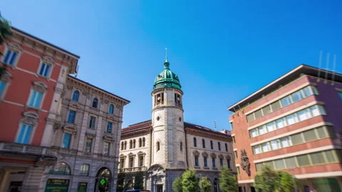 Hyperlapse of Post office tower in Lugano, Switzerland, Ticino Stock Footage 252993972